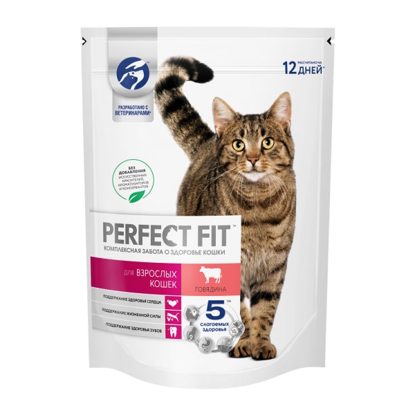 Профессиональный сухой рацион PERFECT FIT™ для взрослых кошек с говядиной